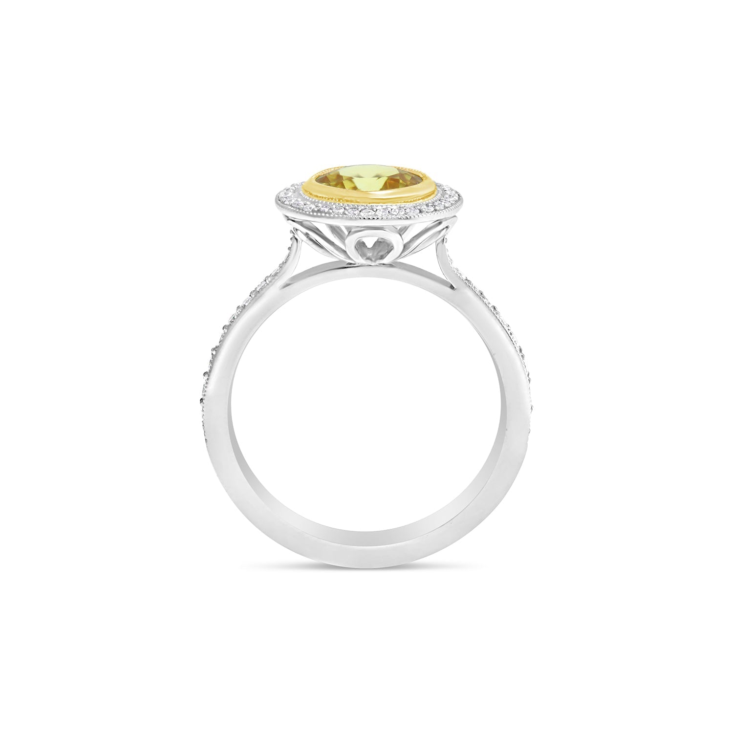 Round Brilliant Cut Yellow Sapphire & Diamond Halo Engagement Ring