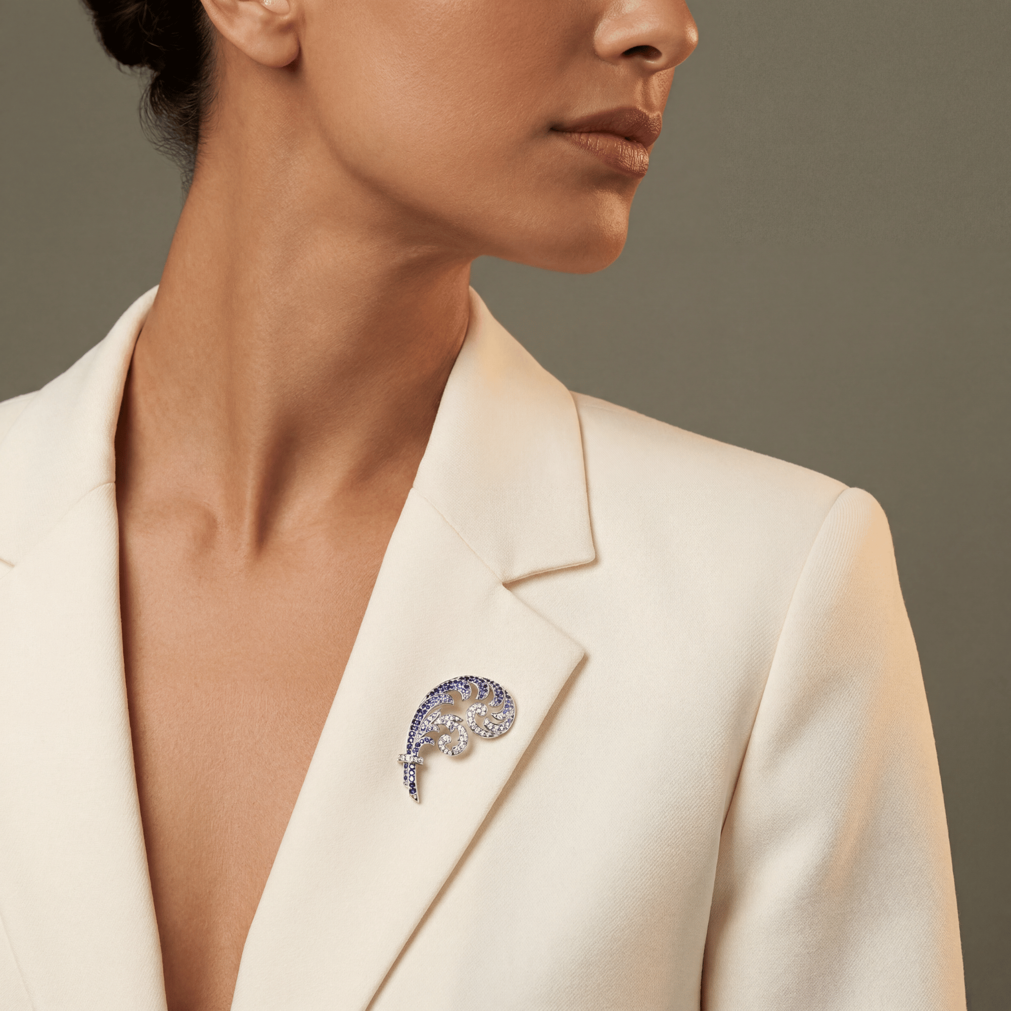 Diamond & Blue Sapphire Convertible Fern Brooch & Pendant