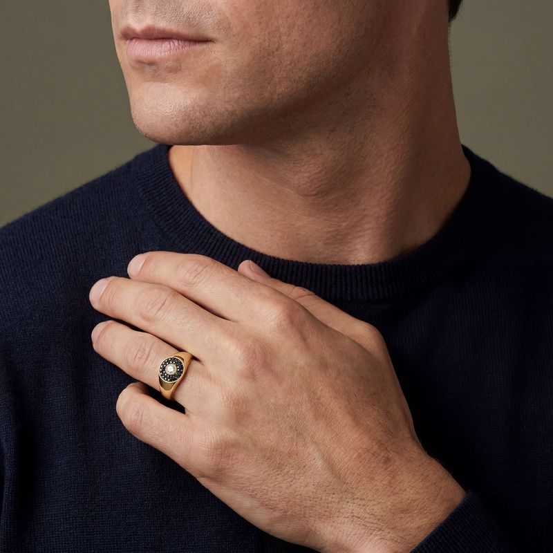 White & Black Diamond Signet Ring
