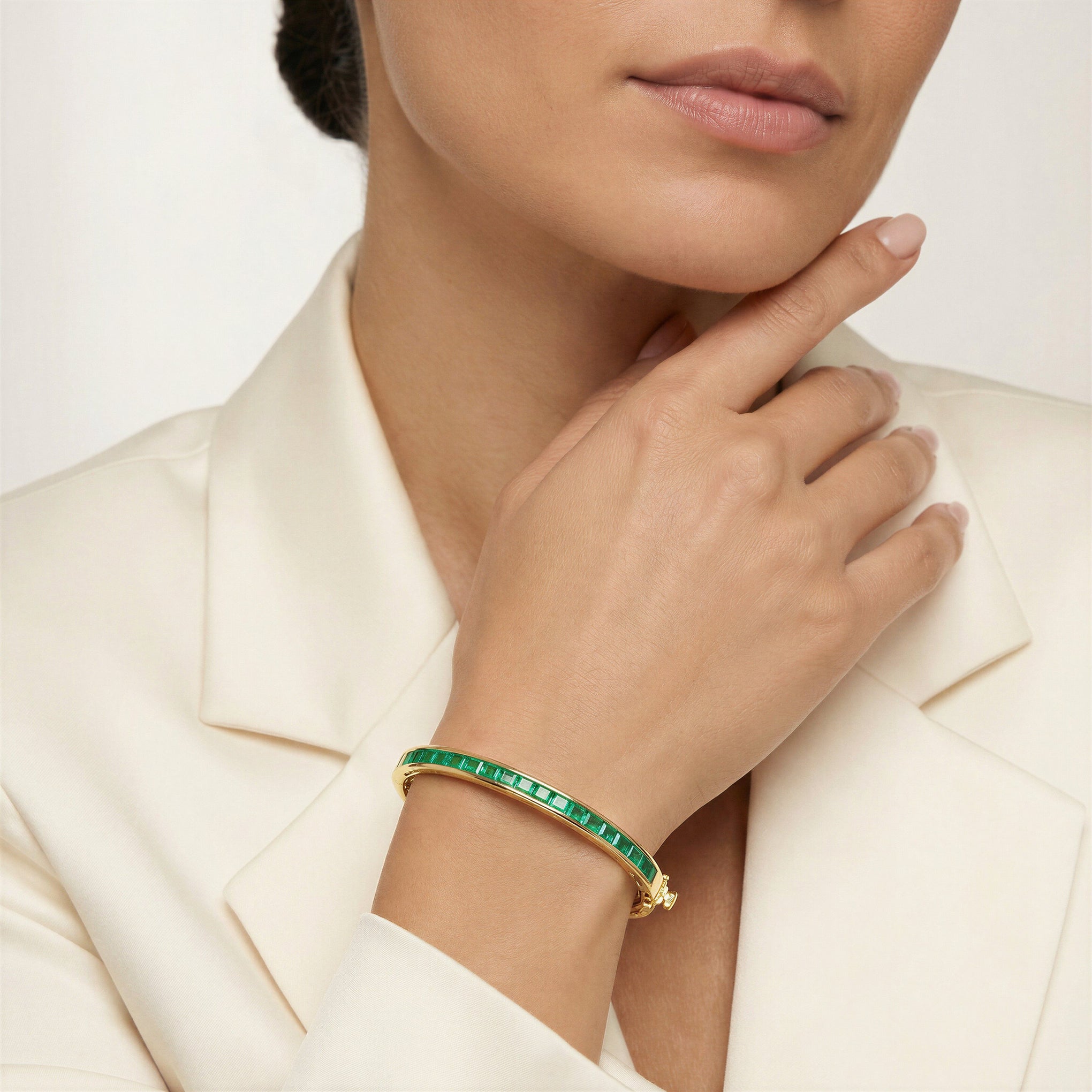 Baguette Cut Emerald Bangle