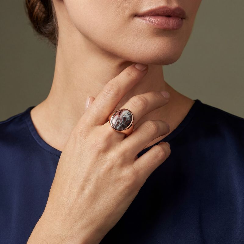 Agate & Rose Gold Signet Ring