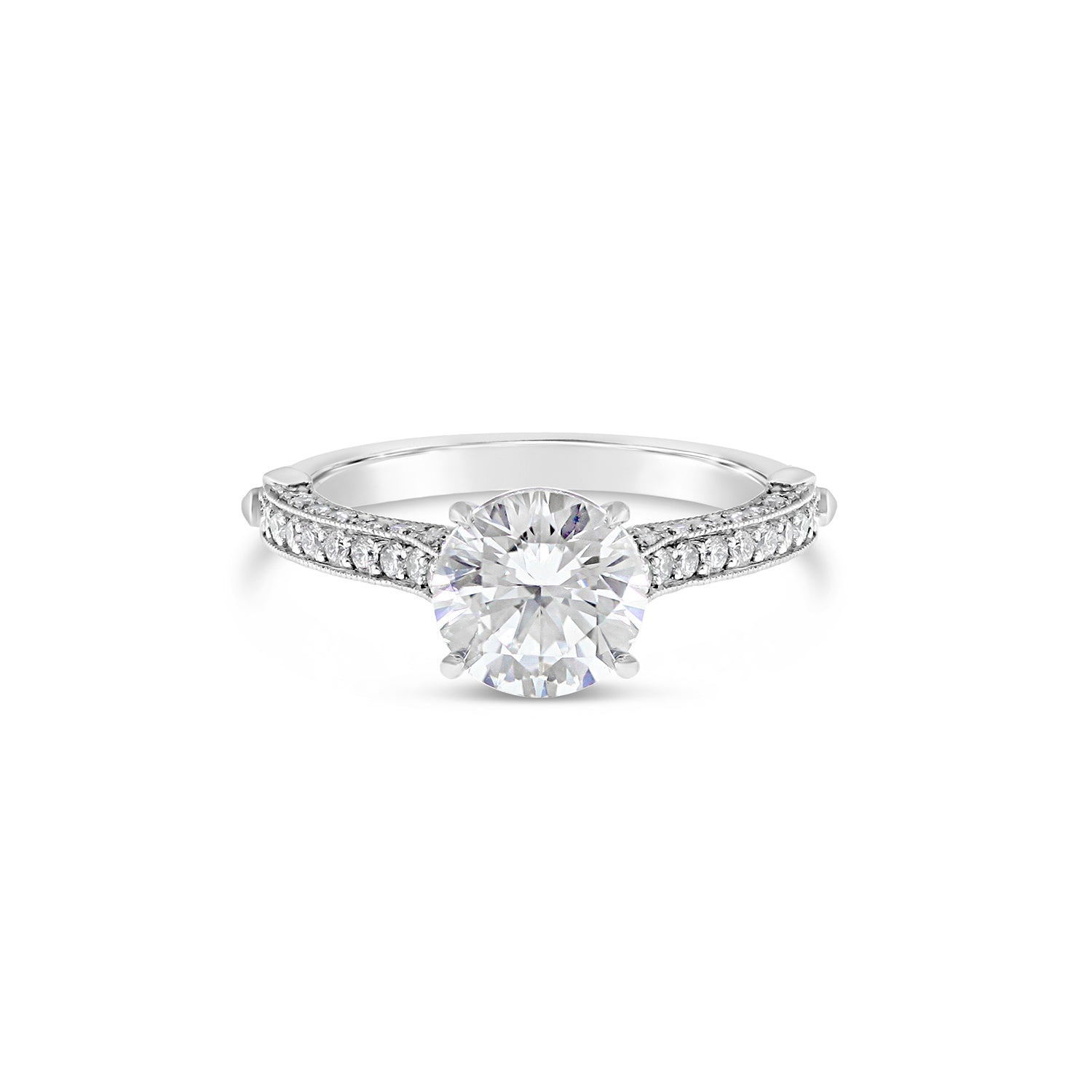 Round Brilliant Cut Diamond & Milgrain Solitaire Engagement Ring