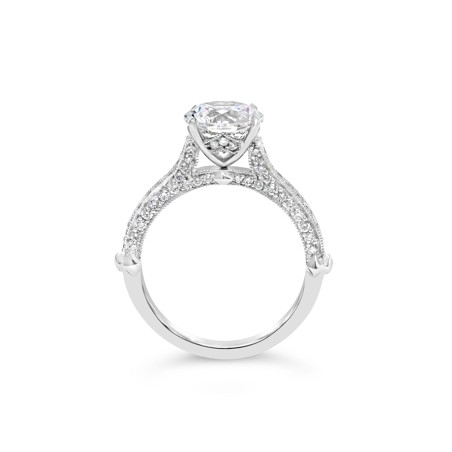 Round Brilliant Cut Diamond & Milgrain Solitaire Engagement Ring