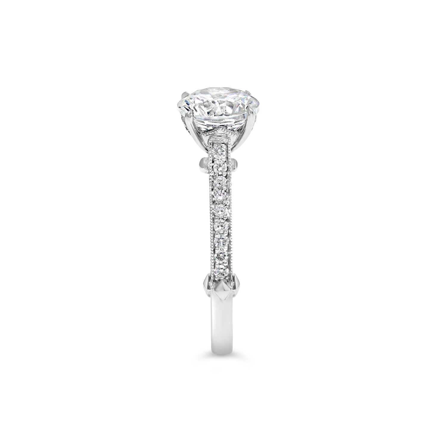 Round Brilliant Cut Diamond & Milgrain Solitaire Engagement Ring