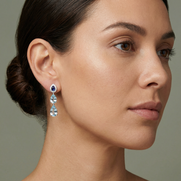 Iluka Aquamarine, Sapphire & Diamonds Drop Earrings