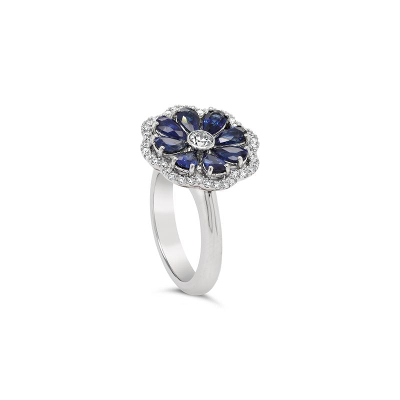 Ceylonese Royal Blue Sapphire & Diamond Dress Ring
