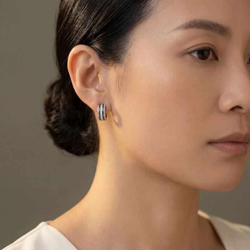 Mixed-Cut Diamond & Black Rhodium Detailing Hoop Earrings
