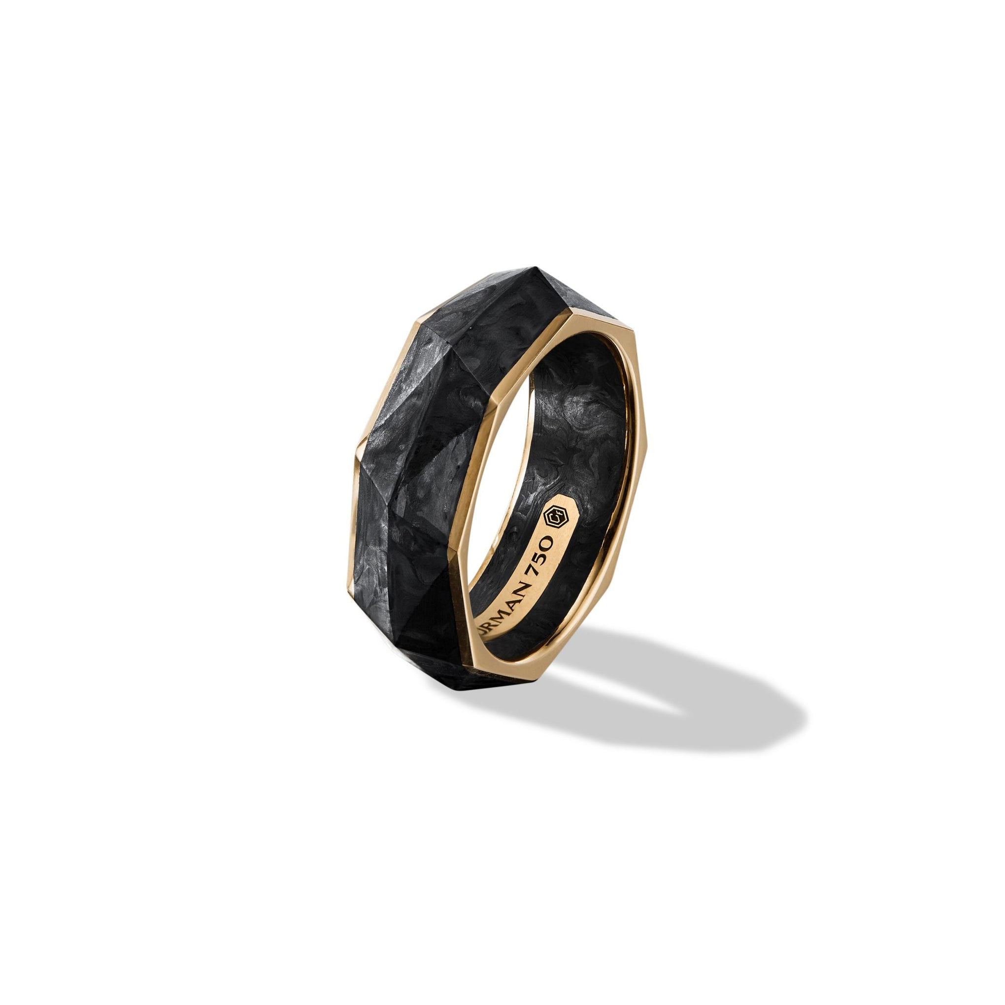 TORQUED FACETED BAND RING IN 18K YELLOW GOLD WITH FORGED CARBON