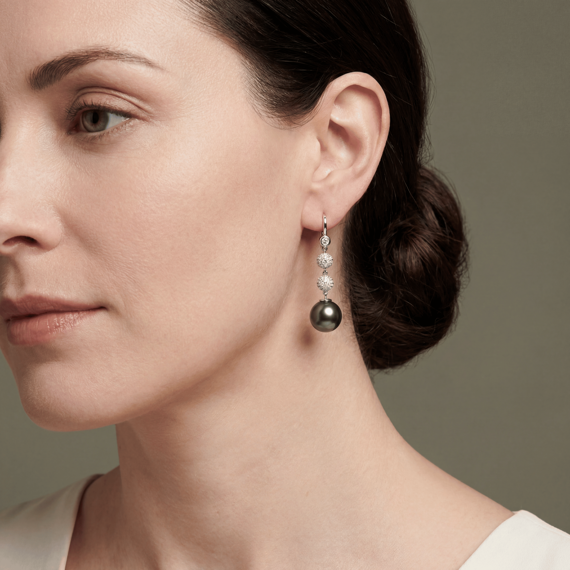 Tahitian Pearl & Diamond Drop Earrings