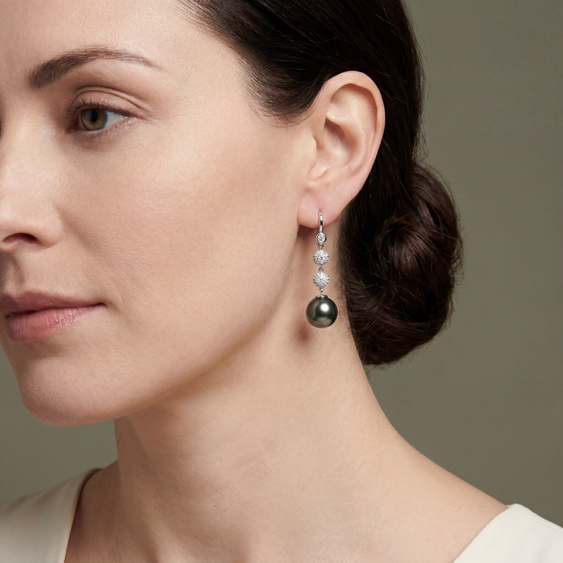 Tahitian Pearl & Diamond Drop Earrings