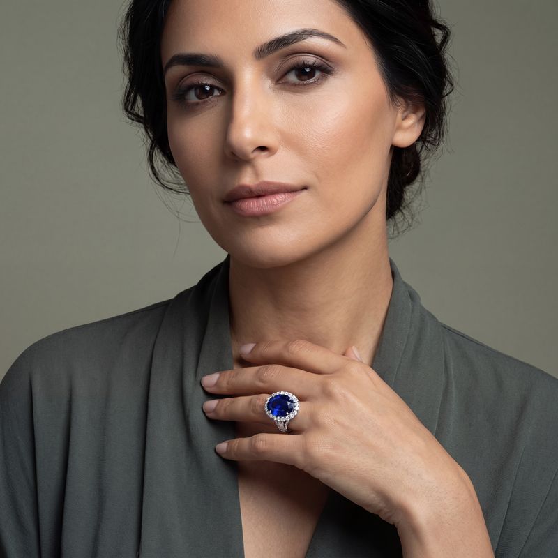Oval Cut Sri Lankan Blue Sapphire & Diamond Ring